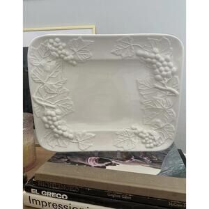 Vintage Elios Italian White Ceramic Serving Platter W/ A Grapevine Motif